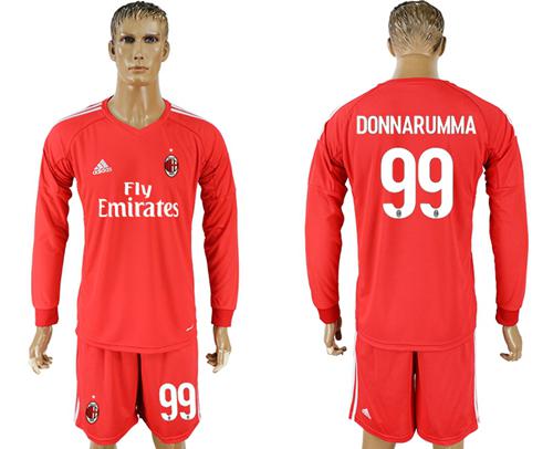 AC Milan #99 Donnarumma Red Goalkeeper Long Sleeves Soccer Club Jersey